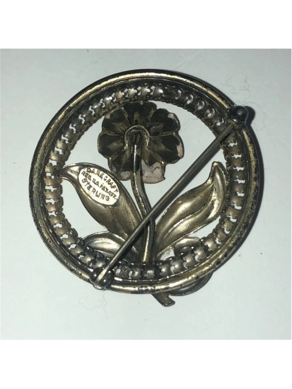 Danecraft Sterling Silver Floral Round Brooch Shoulder Pin